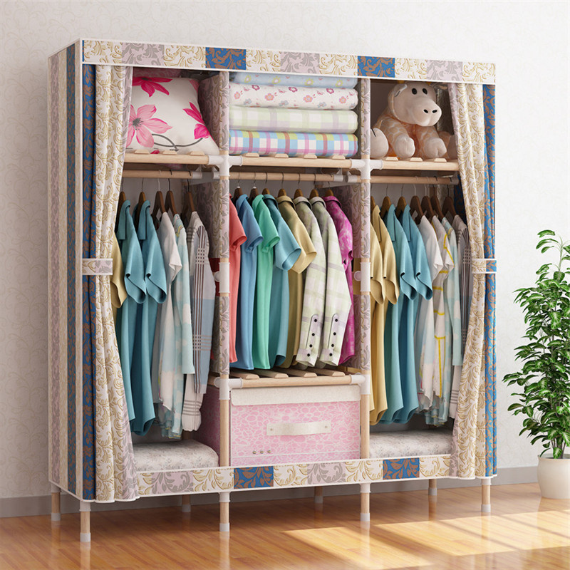 Kids Wooden Wardrobe Portable Closet Organizers Oxford Fabric Wood Closet Wardrobe Combination for Bedroom