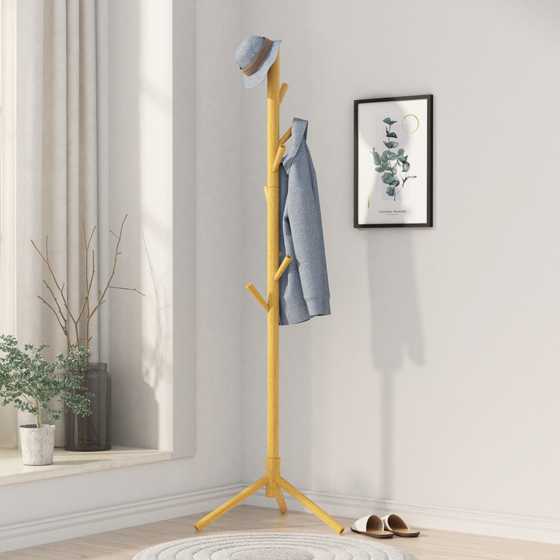 Hot sale cheap modern entrance hall mobile wooden tree hanger floor show standing clothes coat rack for hanging