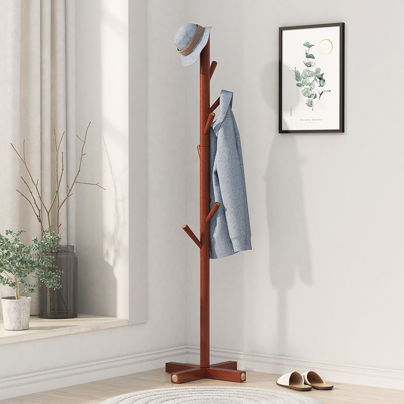 Wholesale wooden tree shaped rustic solid wood coat rack stand for clothes hat bags