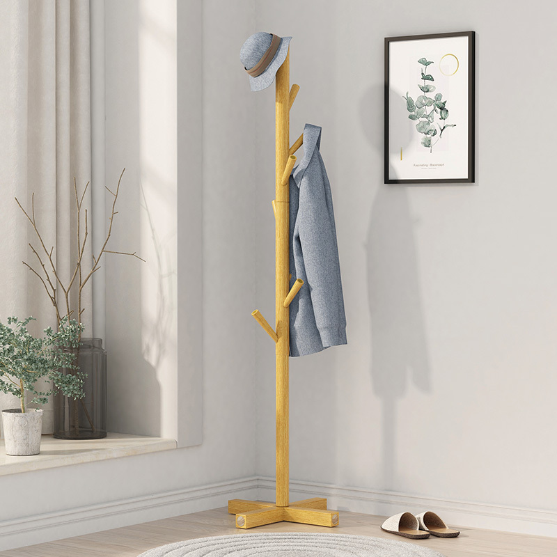 Wholesale wooden tree shaped rustic solid wood coat rack stand for clothes hat bags