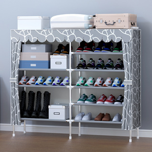 2-column Storage Shelf for boots and sneakers portable fabric metal shoe rack with fabric cloth cover