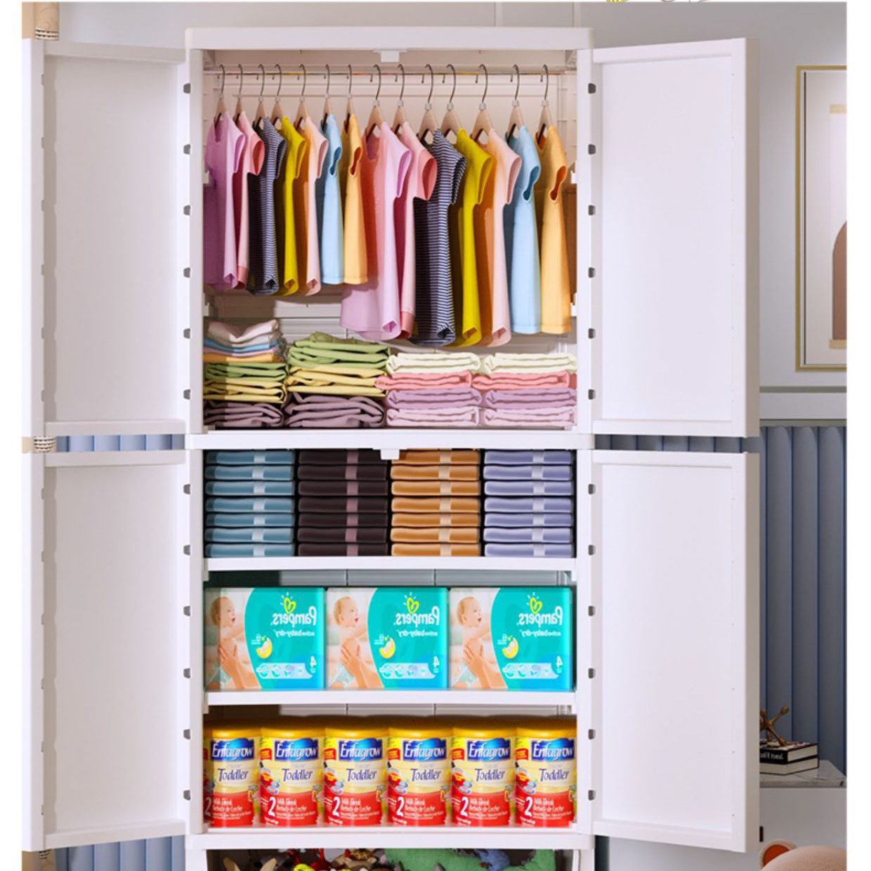 Plastic Wardrobes for Children Portable Organizer Storage Cabinet Closet Kids' Cabinets Modern Cute Animal Design Big Cupboard