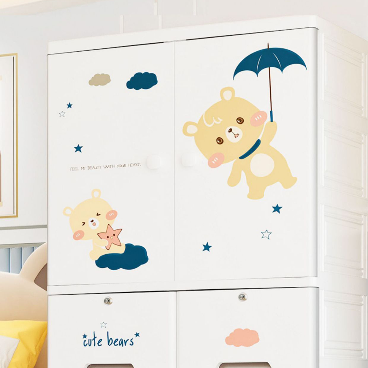 Plastic Wardrobes for Children Portable Organizer Storage Cabinet Closet Kids' Cabinets Modern Cute Animal Design Big Cupboard