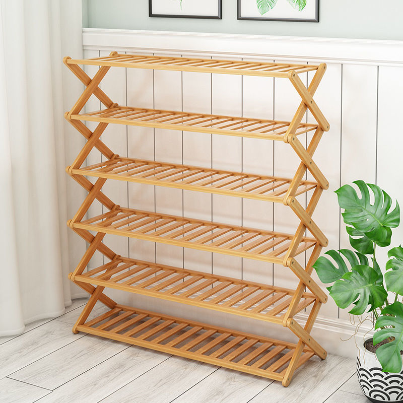 Entryway Multi-layer Foldable Shoe Rack Portable Shoe Rack Storage Organizer Multi-function Bamboo Shelf Stackable