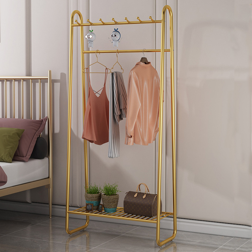 Gold Metal Clothes Hanger Stand 3 Sizes Bedroom Clothes Shelf Multi-function Handbag Storage Organizer