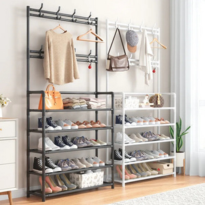 Living room Entryway Metal pipe Clothes Rack Hanger 5 Shelf Organizer Hanging for Bag & Shoe rack