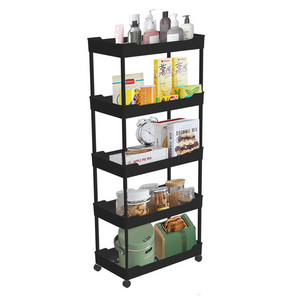 Movable 5 Layer Storage Rack Kitchen Corner Storage Rack Slim Space Saving Multi-function Stand Shelf with Wheels