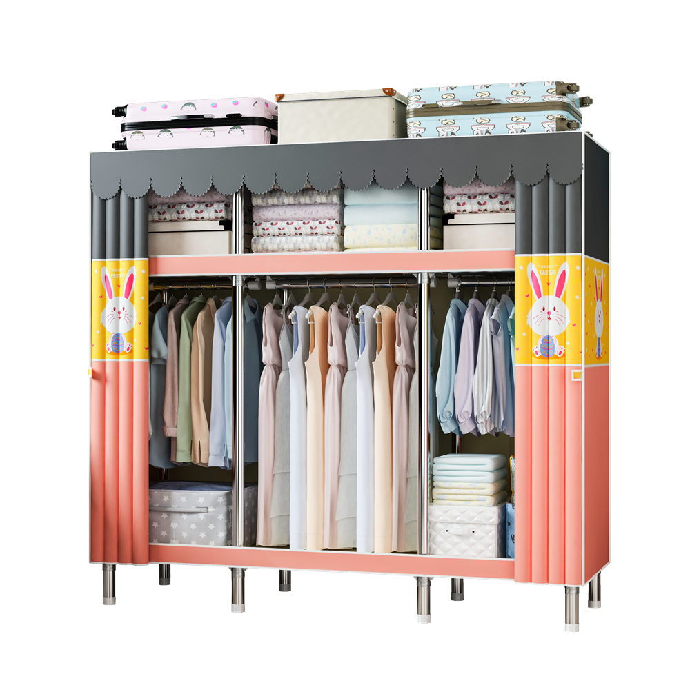 150 cm portable zip up wardrobe baby standing rack for hanging clothes iron frame closet wardrobe