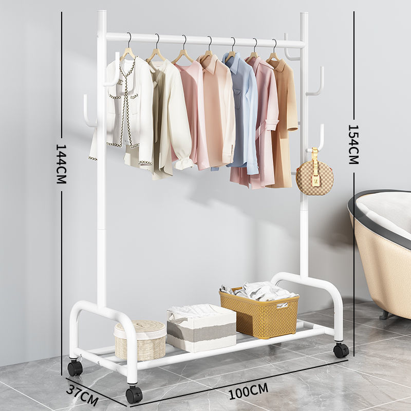 100cm Long Bedroom Freestanding Metal Corner Coat Racks Single Layer Golden Clothes Shelf with Bag Hooks