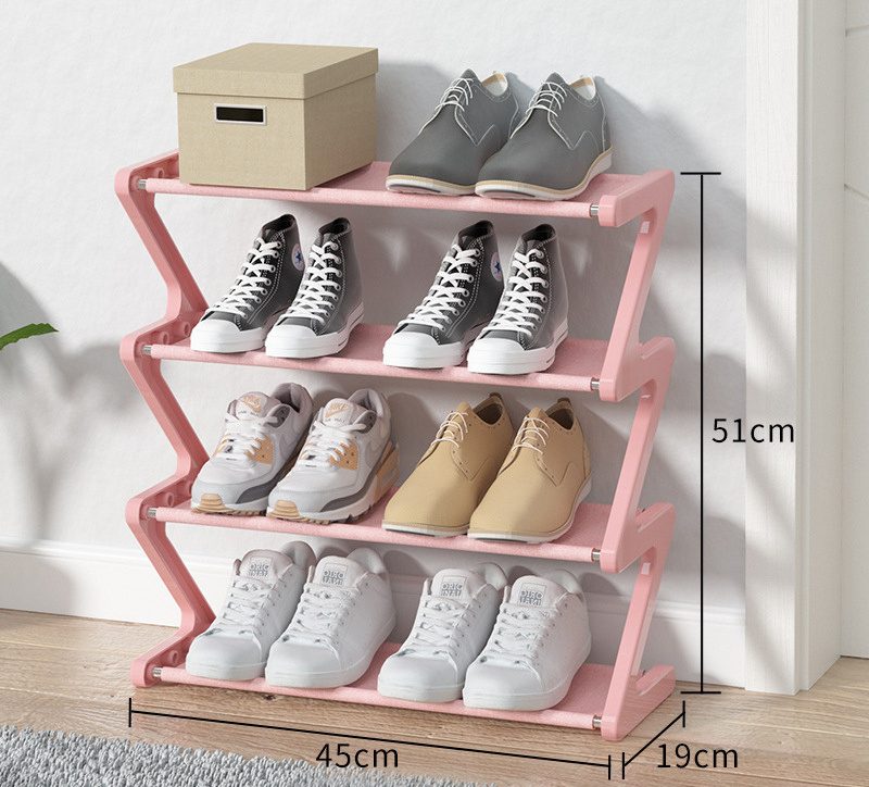 4 Tiers Dust-proof Shoe Cabinet Entrance New Z-shaped Shoe Rack Steel Pipe or Fabric DIY Simple Shoes Rack