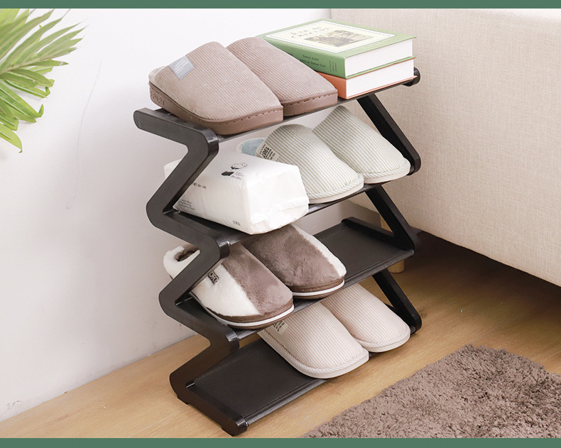 4 Tiers Dust-proof Shoe Cabinet Entrance New Z-shaped Shoe Rack Steel Pipe or Fabric DIY Simple Shoes Rack