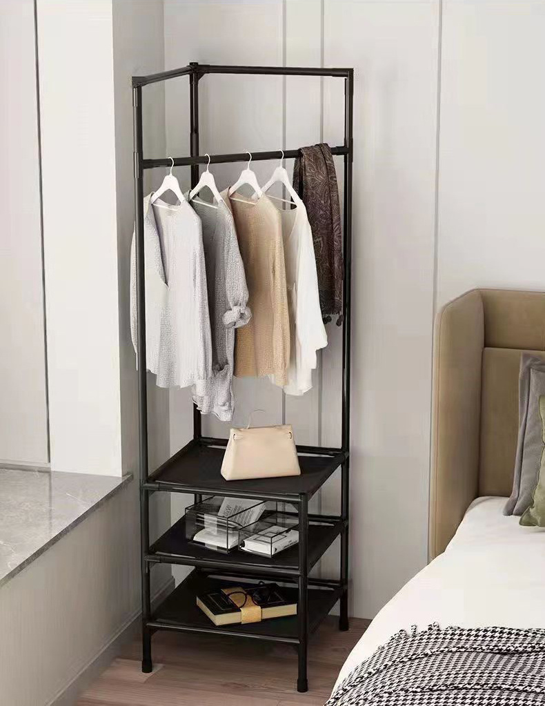 Wall Corner Simple Clothes Rack Floor to Ceiling Bedroom Night Stands Bedside Storage Shelf Hanging Clothes Hanger Coat Rack