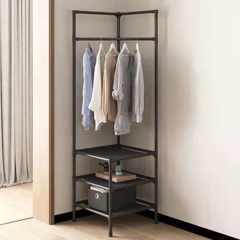 Wall Corner Simple Clothes Rack Floor to Ceiling Bedroom Night Stands Bedside Storage Shelf Hanging Clothes Hanger Coat Rack