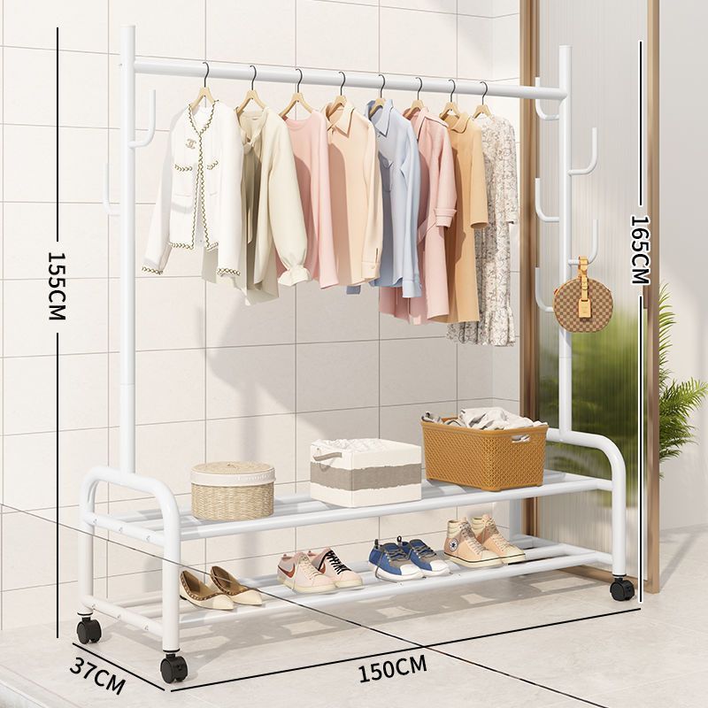 165CM Height Commercial Movable Round Pole Storage Racks Shelf Home Clothes Rack with Wheels Gold Color Coat Stand