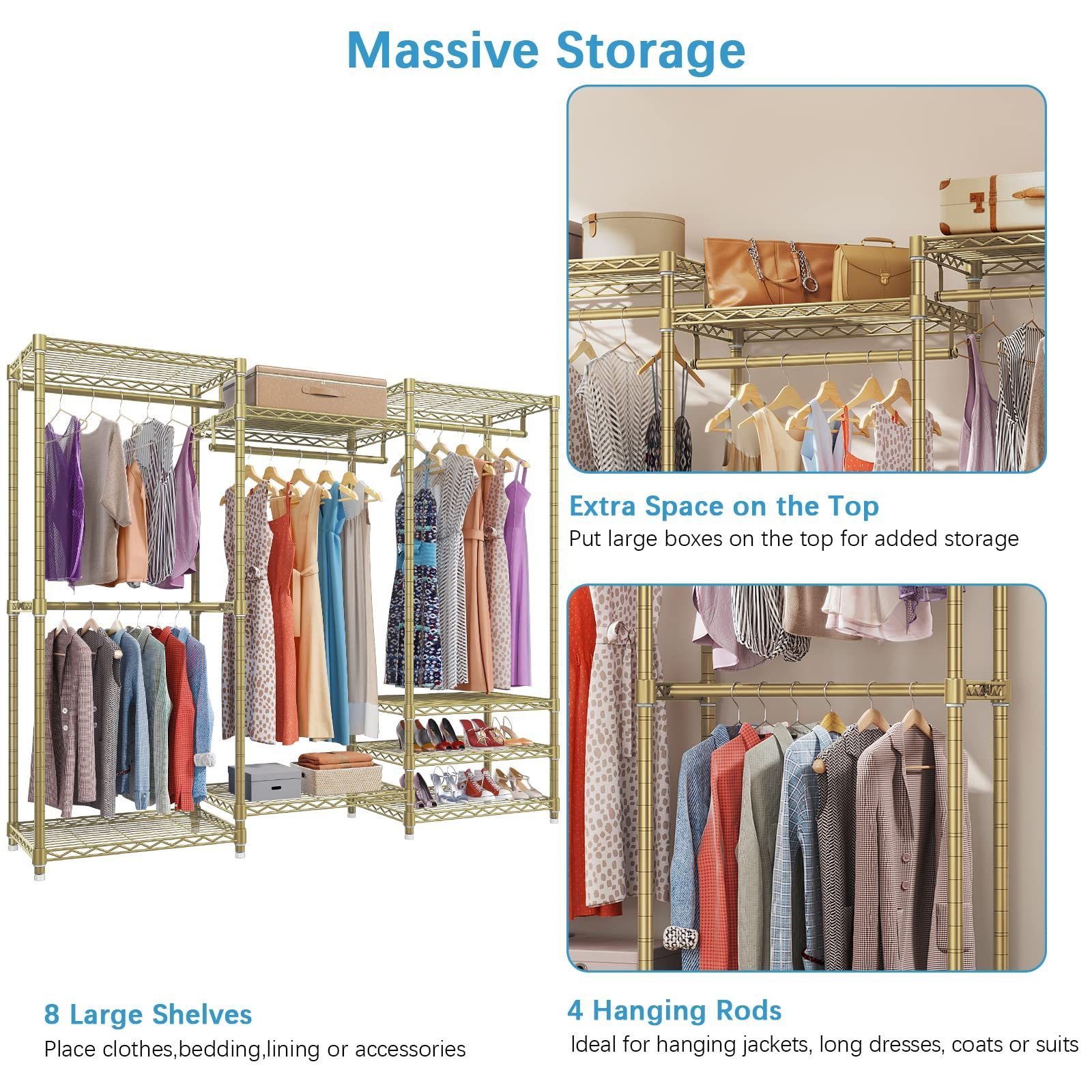 Heavy Duty Portable Closet Wardrobe 4 Hang Rods Freestanding Clothing Rack Living Room School Laundry Home Bar Home Furniture