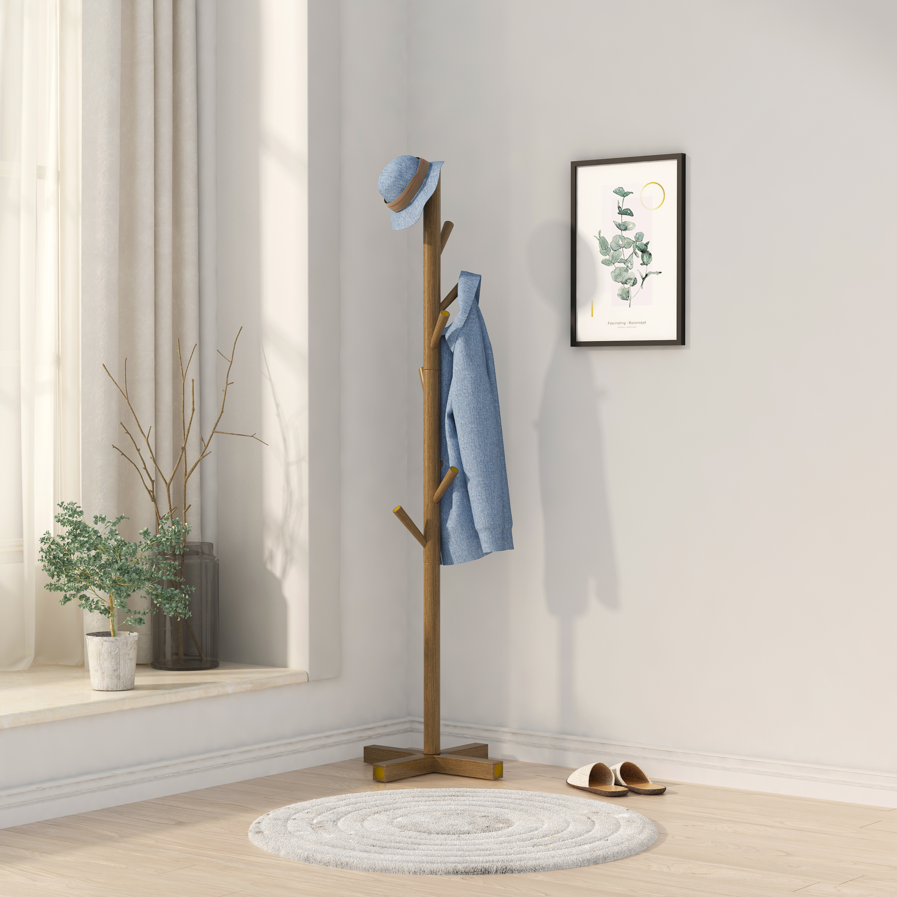 High grade classic multifunction floor wooden tree coat racks free standing clothes coat rack