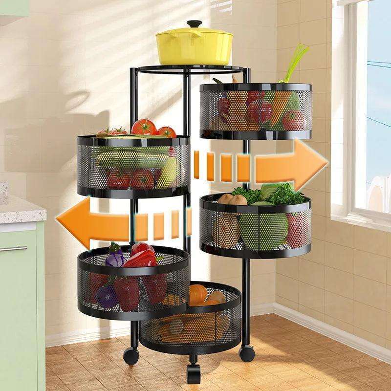 3 4 5 Multi-Layer Shelf Household Multi Functional Rotating Storage Rack Without Installation Kitchen Fruit Vegetable Basket