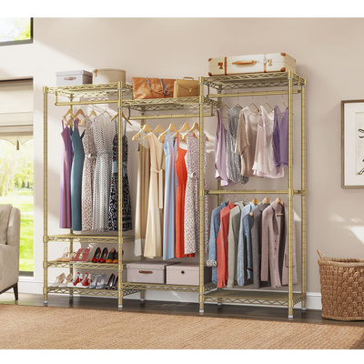 Portable Closet Wardrobe Heavy Duty Clothes Rack Freestanding Clothing Rack with 4 Hang Rods