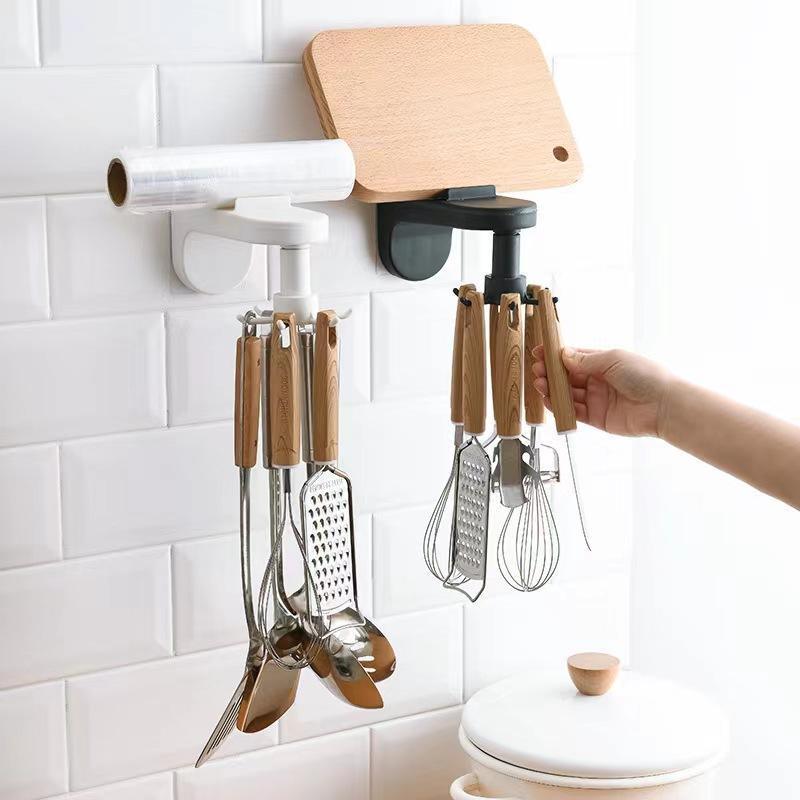 Under Cabinet Kitchen Utensil Hook 360 Rotating Drilling Free Adhesive Utensils Hanging storage racks & shelving units