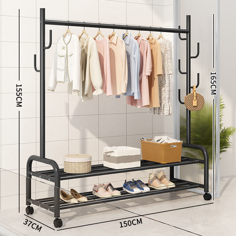 165CM Height Commercial Movable Round Pole Storage Racks Shelf Home Clothes Rack with Wheels Gold Color Coat Stand