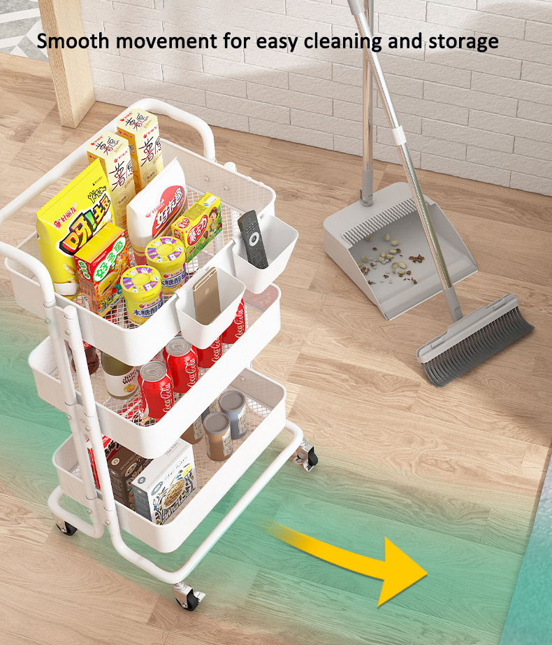 Movable Storage Cart Rack for Kitchen Snack and Beauty Salon Cosmetics Storage Basket with Wheels