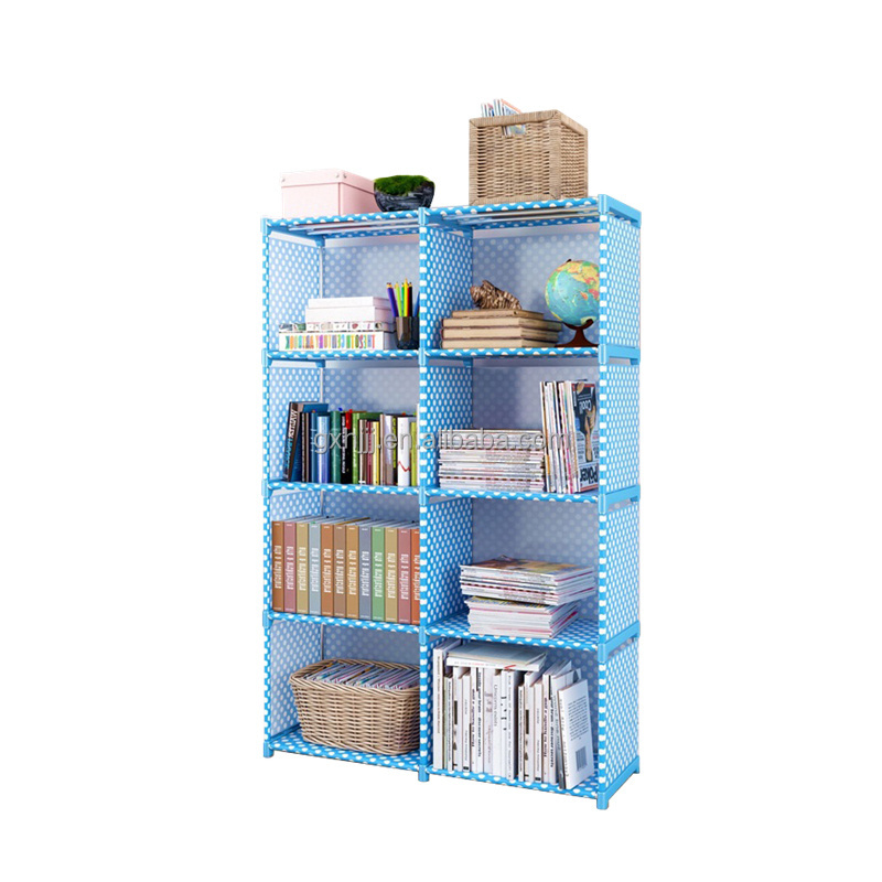 Non-woven Portable Storage Rack multi-functional Modular bookcase 2-column metal frame storage organizer low price storage shelf