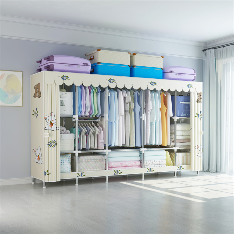 245cm clothes hanging wardrobe cabinet diy portable folding cupboard fabric cover metal frame wardrobe closet