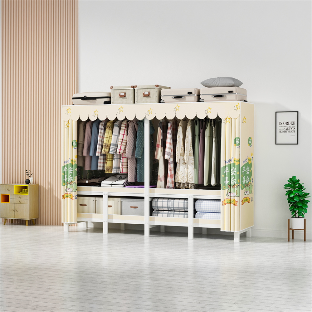 Portable Canvas Closet Double Sliding Door Clothes Storage Cabinet DIY Clothes Organizer Cloth Wardrobe