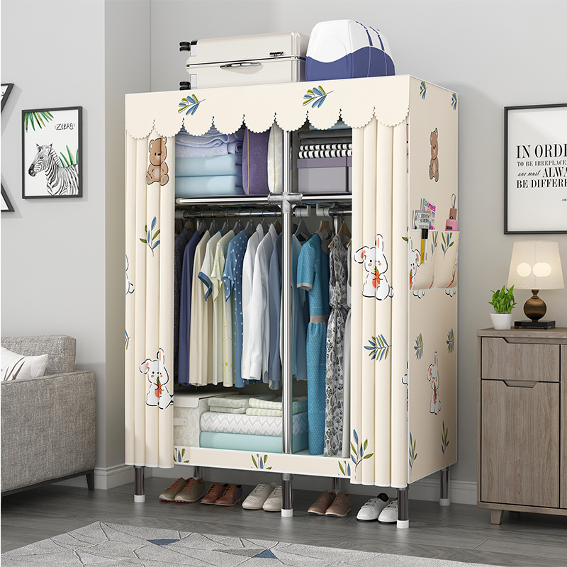 110cm-wide Portable Fabric Wardrobe Steel Pipe Assembled Cupboard with metal connectors Kids wardrobe Closet