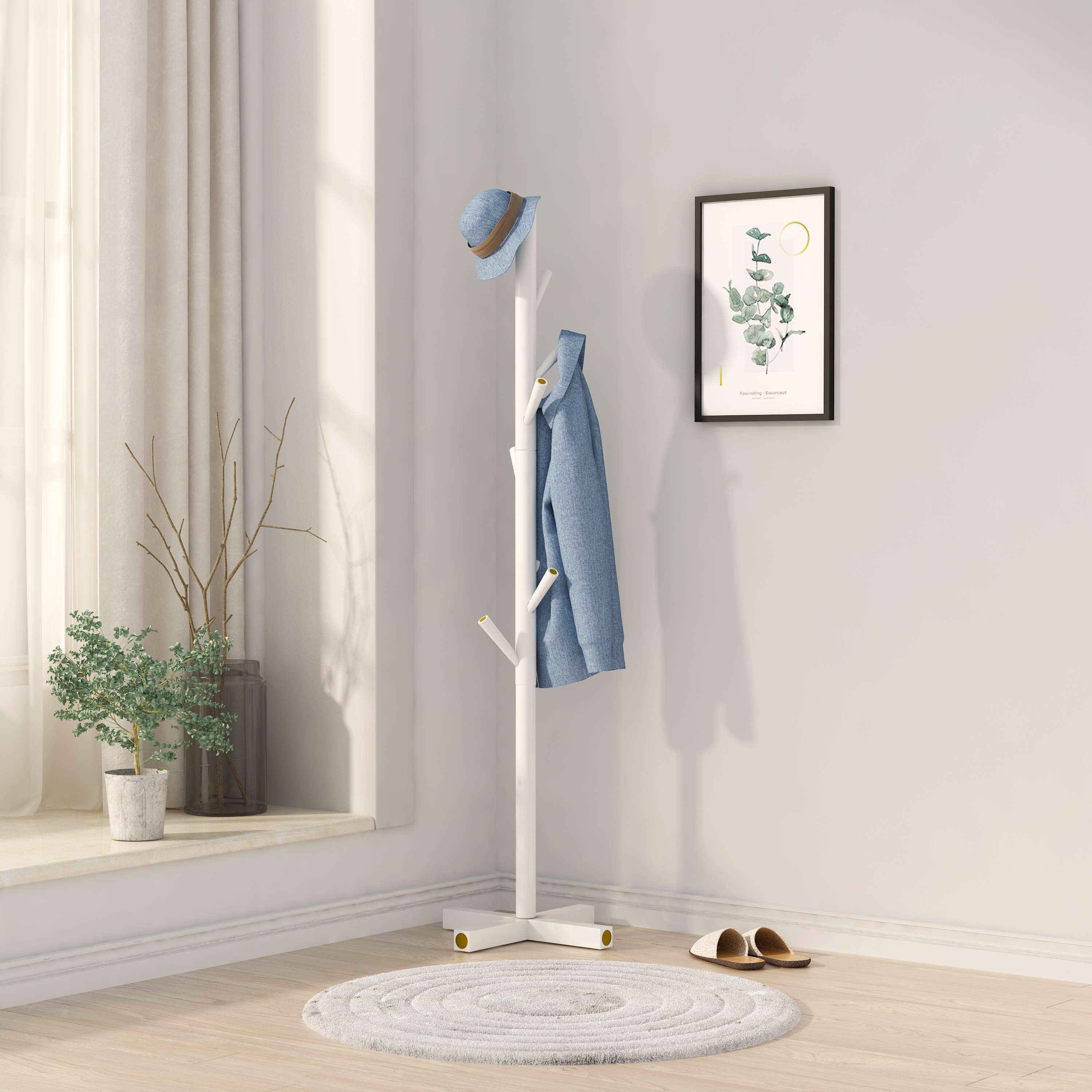 High grade classic multifunction floor wooden tree coat racks free standing clothes coat rack