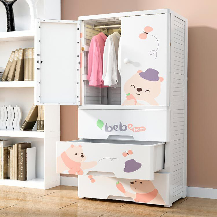 Lovely Children Closets Wholesale Price Living room Multi layer Two Door Open Baby Kids Clothes Storage Wardrobe with Drawers BestSuppliers