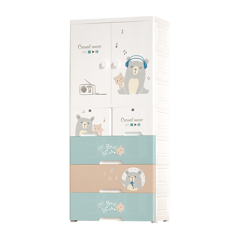 Multi Layer 70cm Wide Cartoon Design Baby Assemble Plastic Clothes Wardrobe with Storage Drawers Modern Design Storage Closet