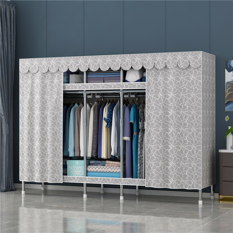 High quality 205 cm Wide Large Modern Bedroom Furniture Assemble Portable Clothes Storage Organizer Cloth Cloth Fabric Armoire