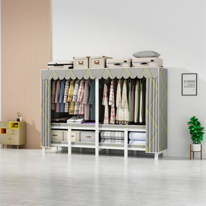 Portable Canvas Closet Double Sliding Door Clothes Storage Cabinet DIY Clothes Organizer Cloth Wardrobe