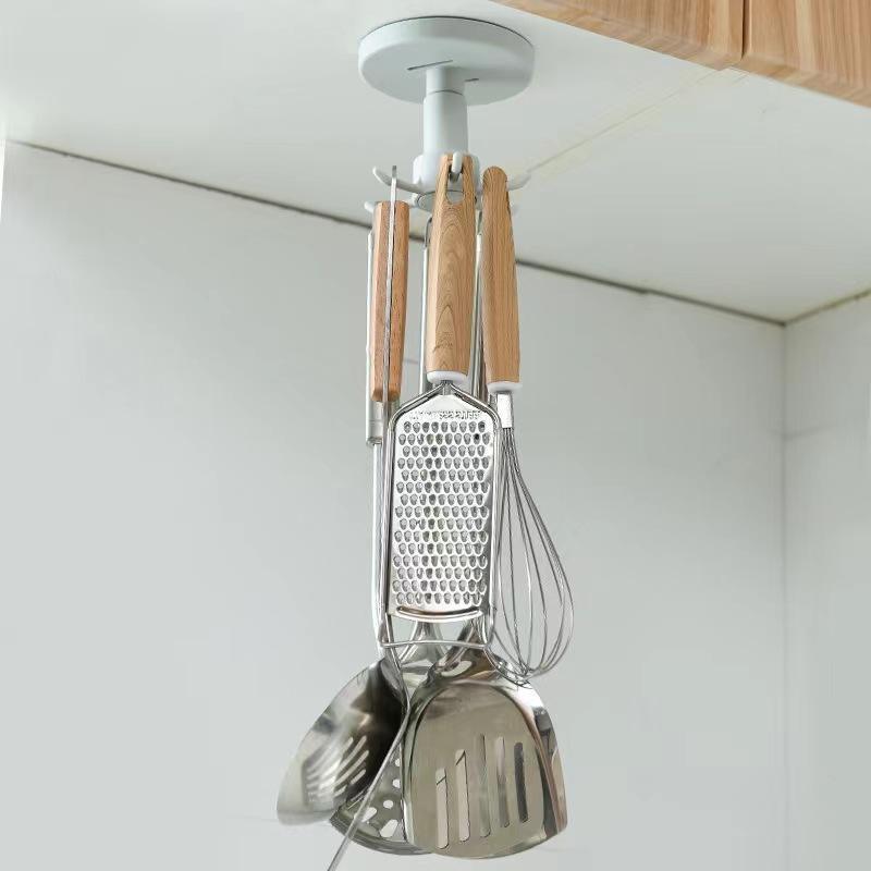 Under Cabinet Kitchen Utensil Hook 360 Rotating Drilling Free Adhesive Utensils Hanging storage racks & shelving units