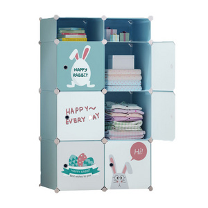 Cute Cartoon Children's Wardrobe Simple Foldable DIY Cube Storage Cabinets Kids Bedroom Modern Baby Plastic Collapsible Wardrobe