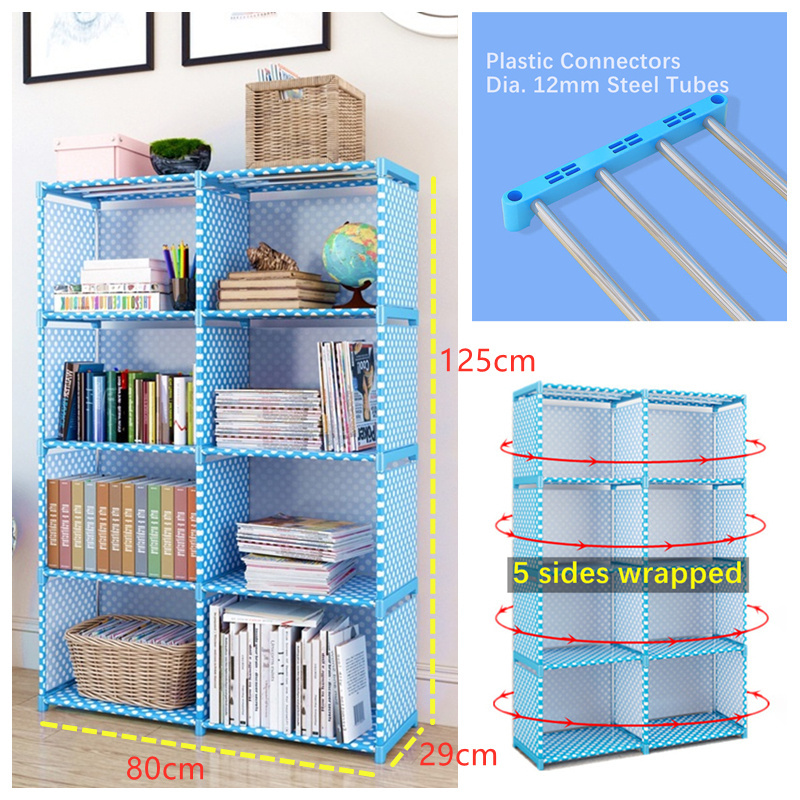 Non-woven Portable Storage Rack multi-functional Modular bookcase 2-column metal frame storage organizer low price storage shelf