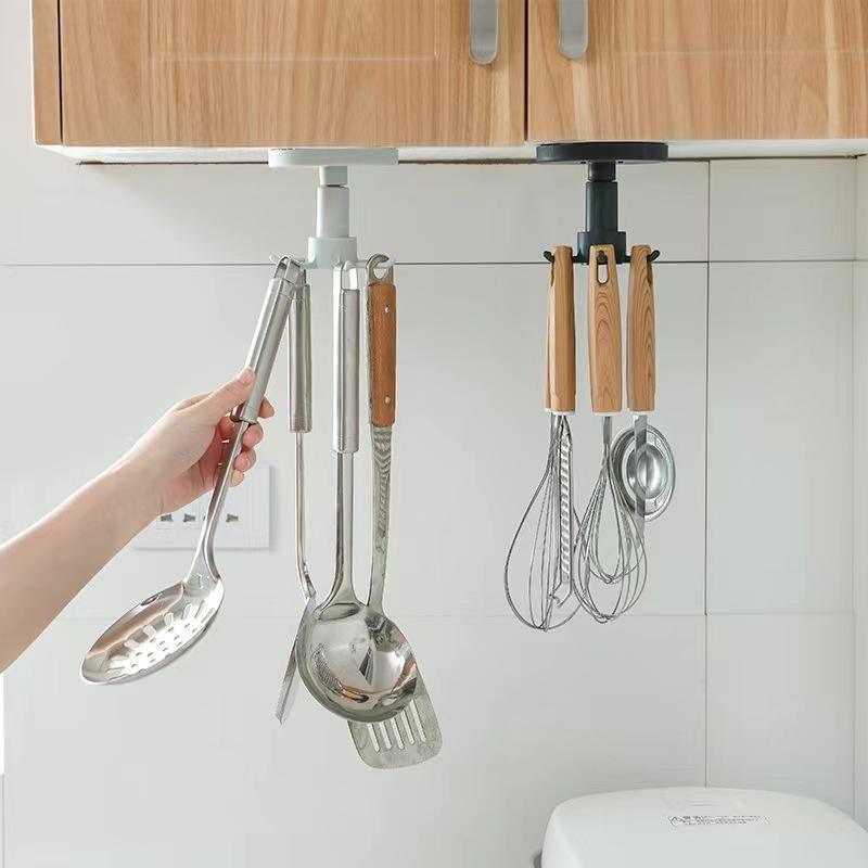 Under Cabinet Kitchen Utensil Hook 360 Rotating Drilling Free Adhesive Utensils Hanging storage racks & shelving units