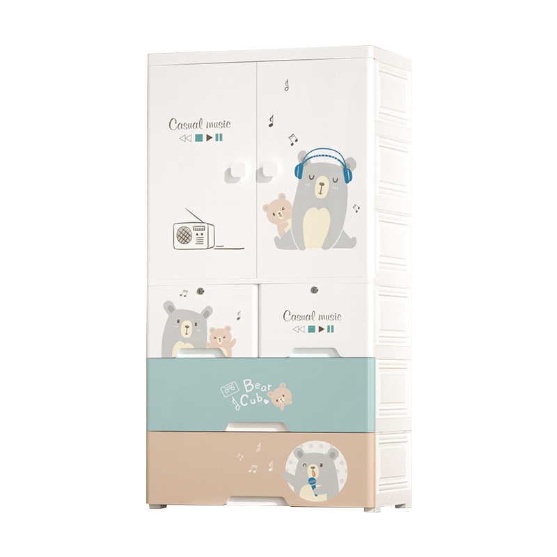 Multi Layer 70cm Wide Cartoon Design Baby Assemble Plastic Clothes Wardrobe with Storage Drawers Modern Design Storage Closet