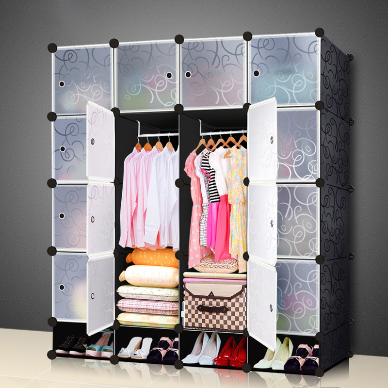 Simple Foldable Wardrobe Cabinet Fashion Expandable Plastic Cube Cabinet with Shoe Rack Bedroom