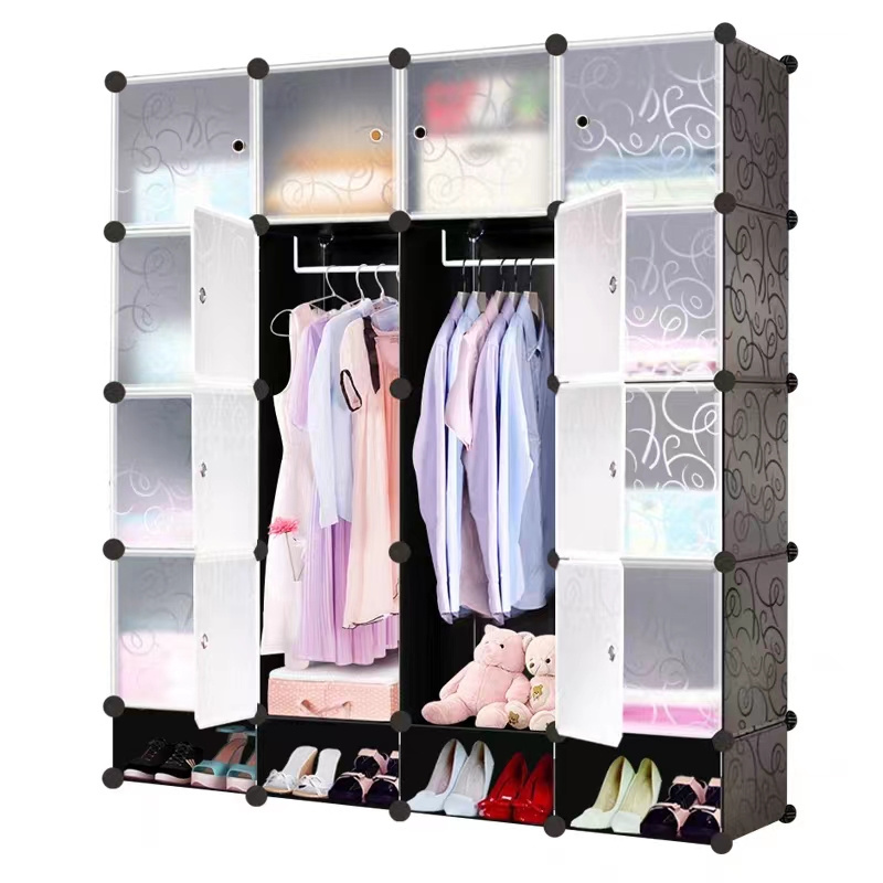 Simple Foldable Wardrobe Cabinet Fashion Expandable Plastic Cube Cabinet with Shoe Rack Bedroom