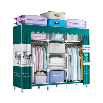163cm Assembled Cabinet Clothes Storage Organizer Sliding Double Door Portable Wardrobe Metal Frame Canvas Clothes Closet BestSuppliers