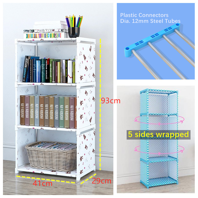 Metal frame portable book Shelf non-woven covered Storage Organizer 3 cubes modular storage rack Kids toys cupboard bookcase