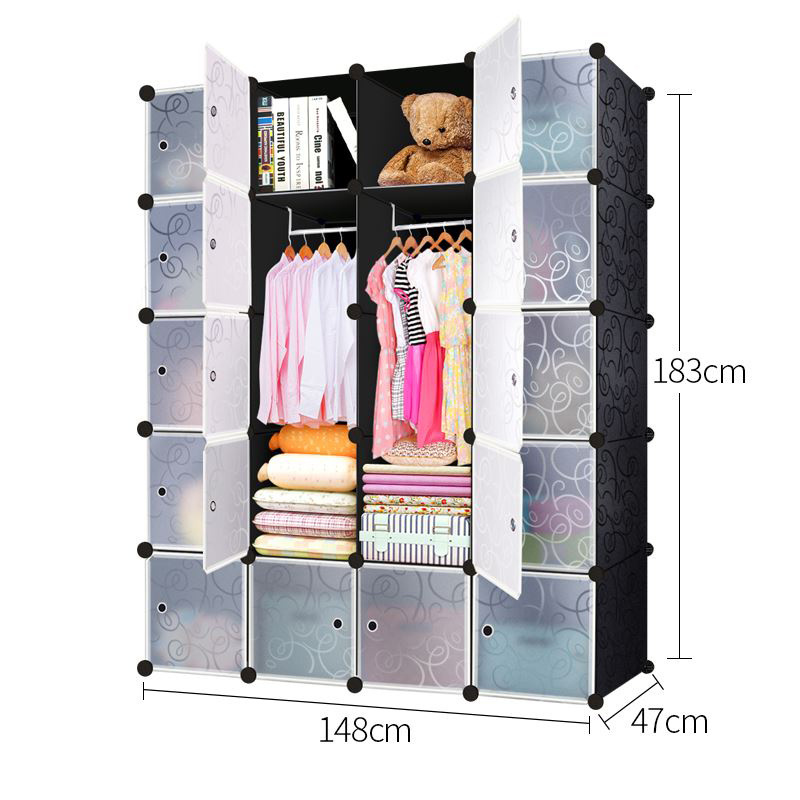 Simple Foldable Wardrobe Cabinet Fashion Expandable Plastic Cube Cabinet with Shoe Rack Bedroom