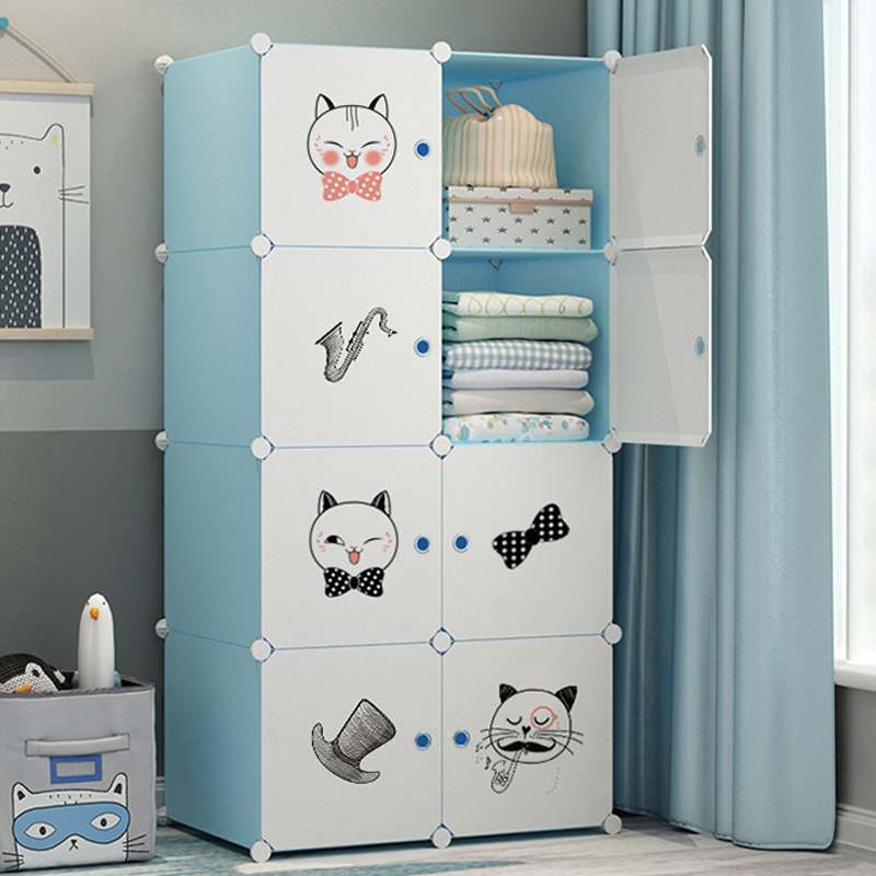 Bedroom Cartoon Children Closet Portable 10 Cubes DIY Living Room kids Clothes Storage Organizer Pink Plastic Wardrobe Cabinet