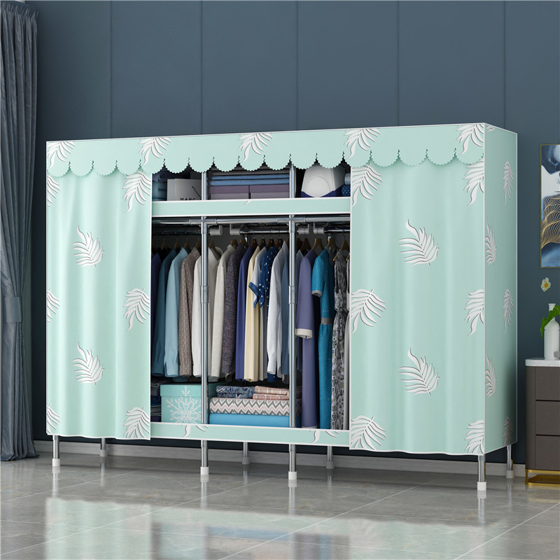 High quality 205 cm Wide Large Modern Bedroom Furniture Assemble Portable Clothes Storage Organizer Cloth Cloth Fabric Armoire