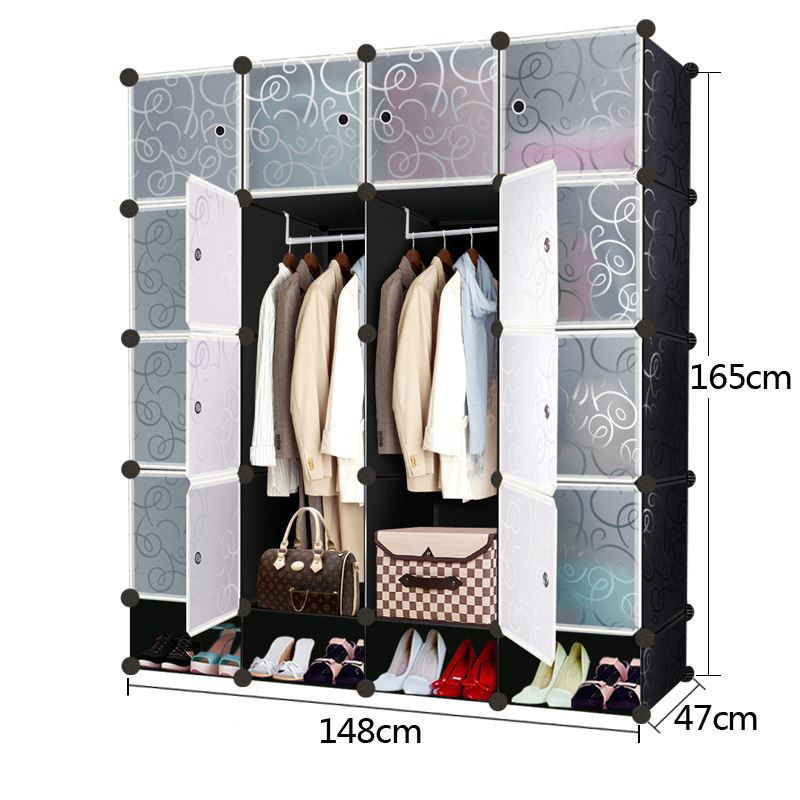 Simple Foldable Wardrobe Cabinet Fashion Expandable Plastic Cube Cabinet with Shoe Rack Bedroom