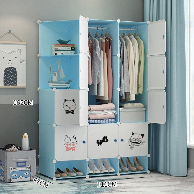 Bedroom Cartoon Children Closet Portable 10 Cubes DIY Living Room kids Clothes Storage Organizer Pink Plastic Wardrobe Cabinet