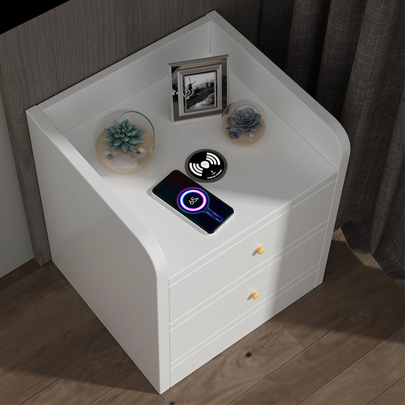 Nordic luxury modern solid wood night stand table bedroom white smart wireless charging bedside night stand drawer