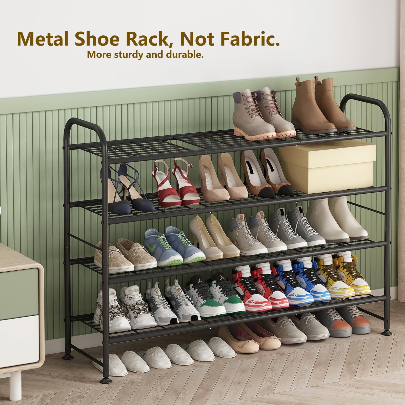 Shoe rack with 3 layers of storage and storage rack suitable for closet foyer metal black